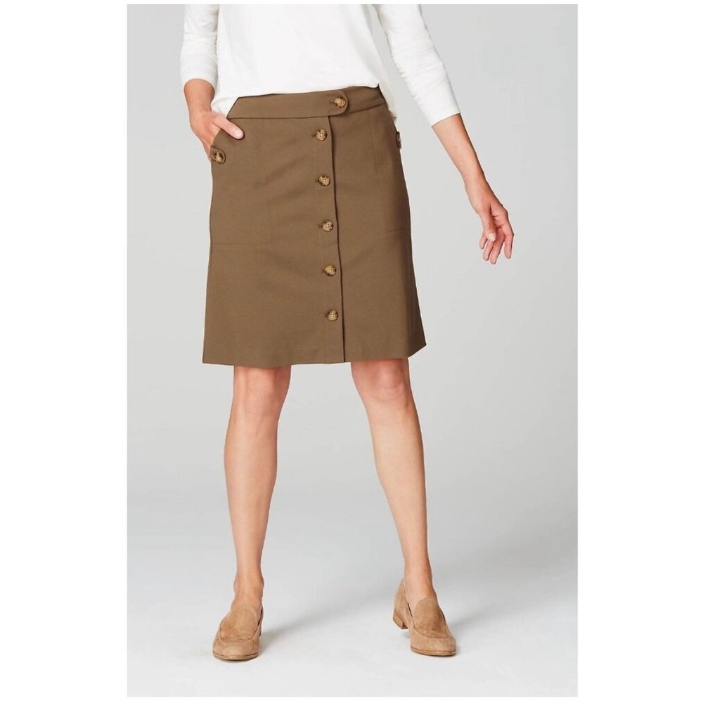 J. Jill Ponte Button Front Skirt A-Line Brown Medium Stretch Pockets